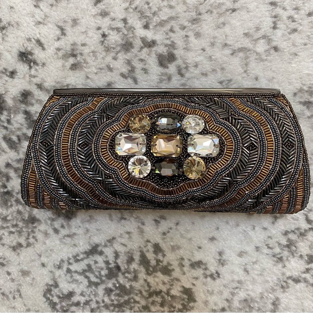 MOYNA Couture Beaded Handbag Purse NEW Without Tags Gunmetal/Antique Gold